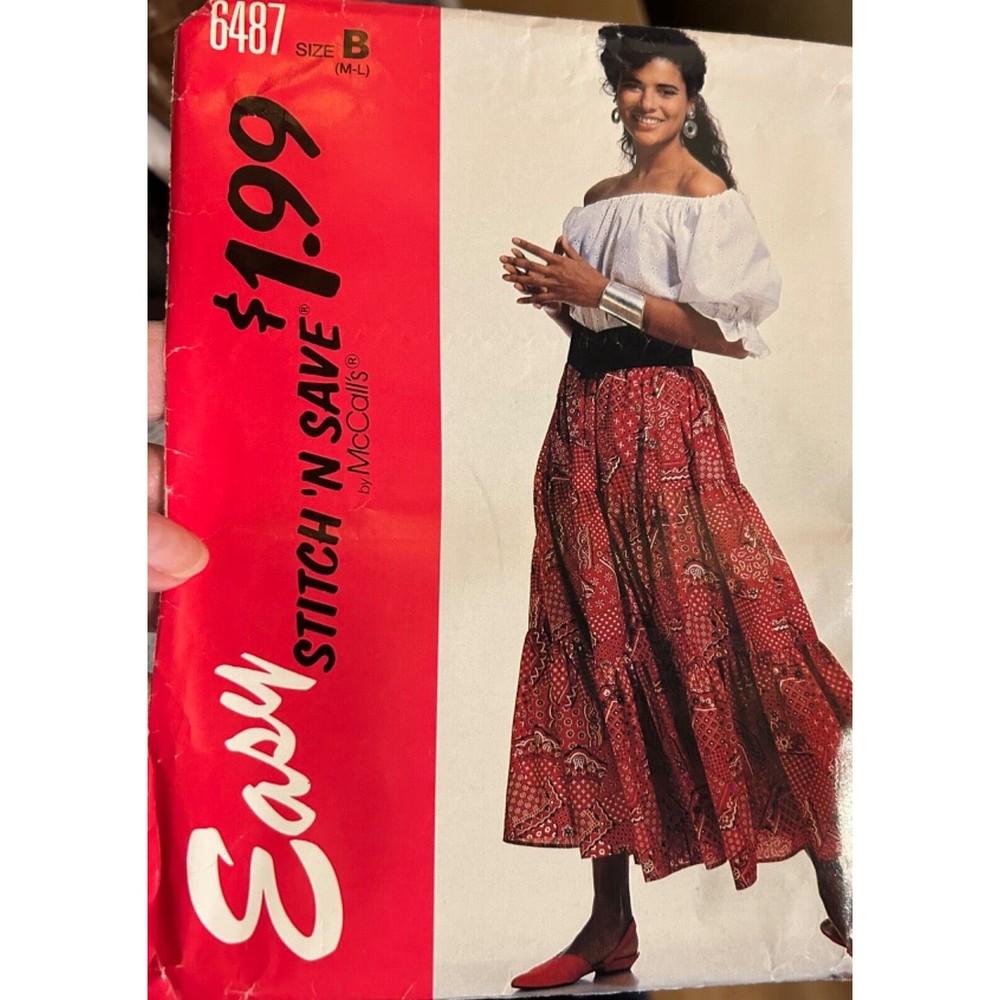 1993 Stitch 'n Save 6487 Sewing Pattern, Women's Tiered Skirt and Top, size M-L